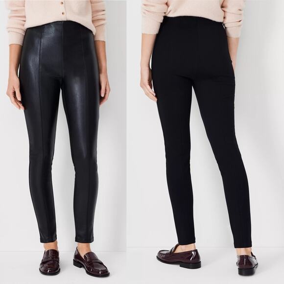 Ann Taylor The Seamed Side Zip Legging in Pebbled Faux Leather Ponte Sz 4 Black - Picture 5 of 10